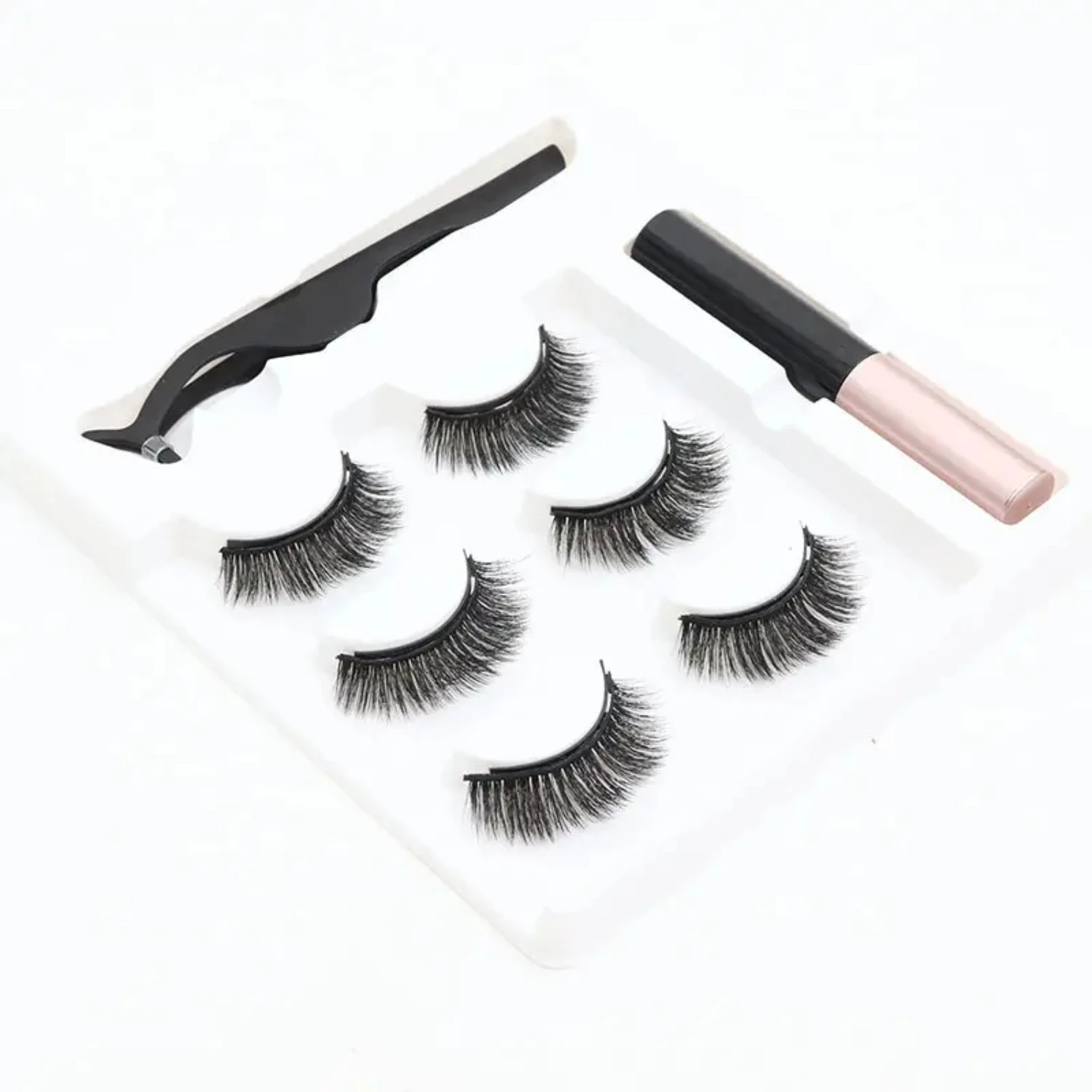 

Natural Short Faux Mink Eyelashes 3 Pairs - Magnetic Eyelashes and Eyeliner Set with Tweezers for Makeup - 3D Magnetic Lashes Fa