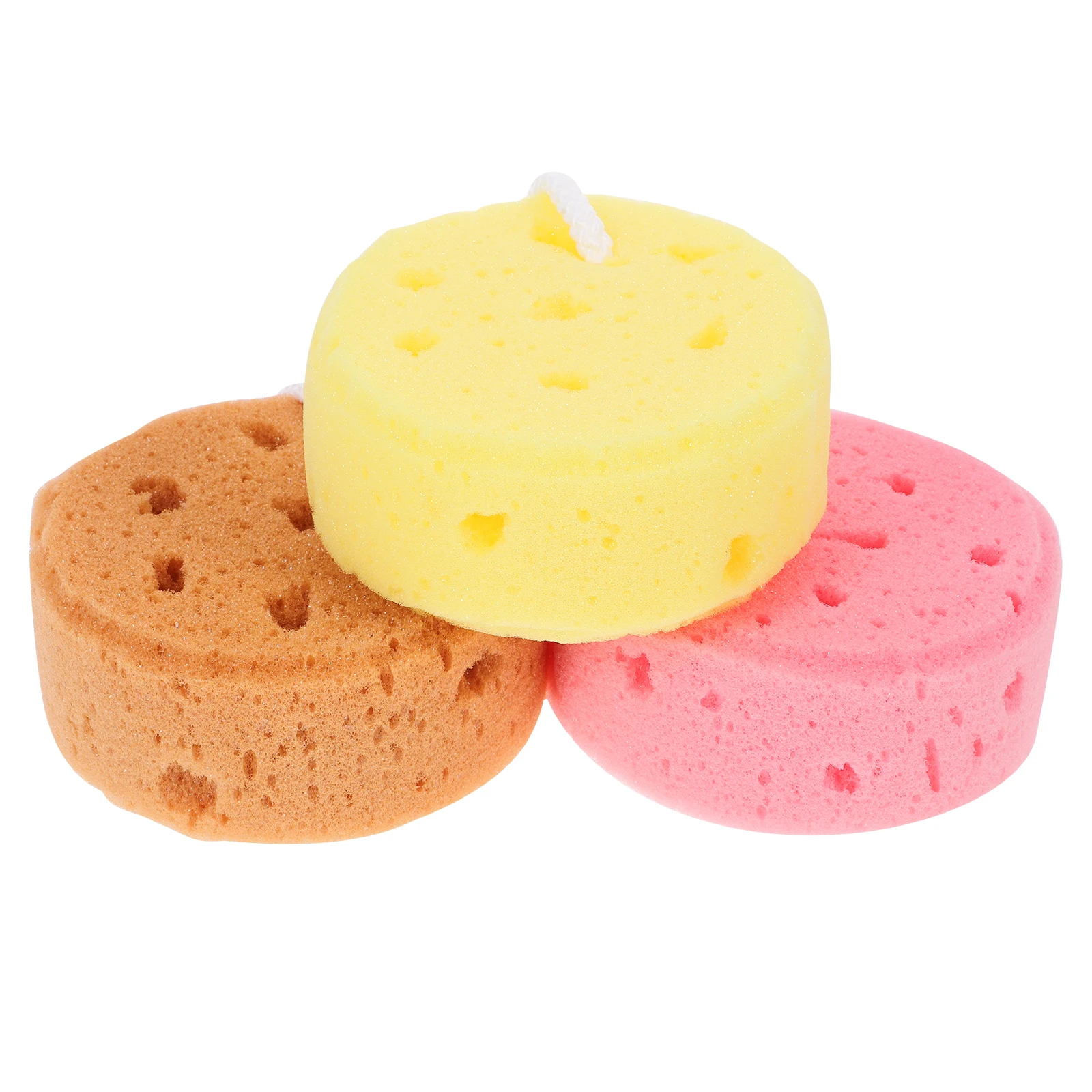 

3Pcs Round Algae Bath Sponge Kids Adults Lightweight Honeycomb Shower Scrubber Body Cleaning Exfoliating Tool Yellow Brown Pink