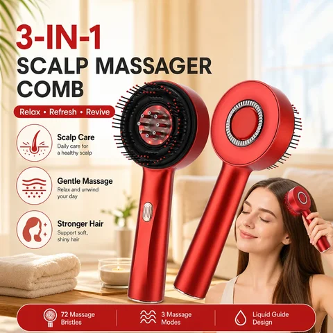 Modes Electric Massage Comb Portable Red Light Kneading Massage Hair Brush Hair Follicles On The Head Essence Oil Applicator
