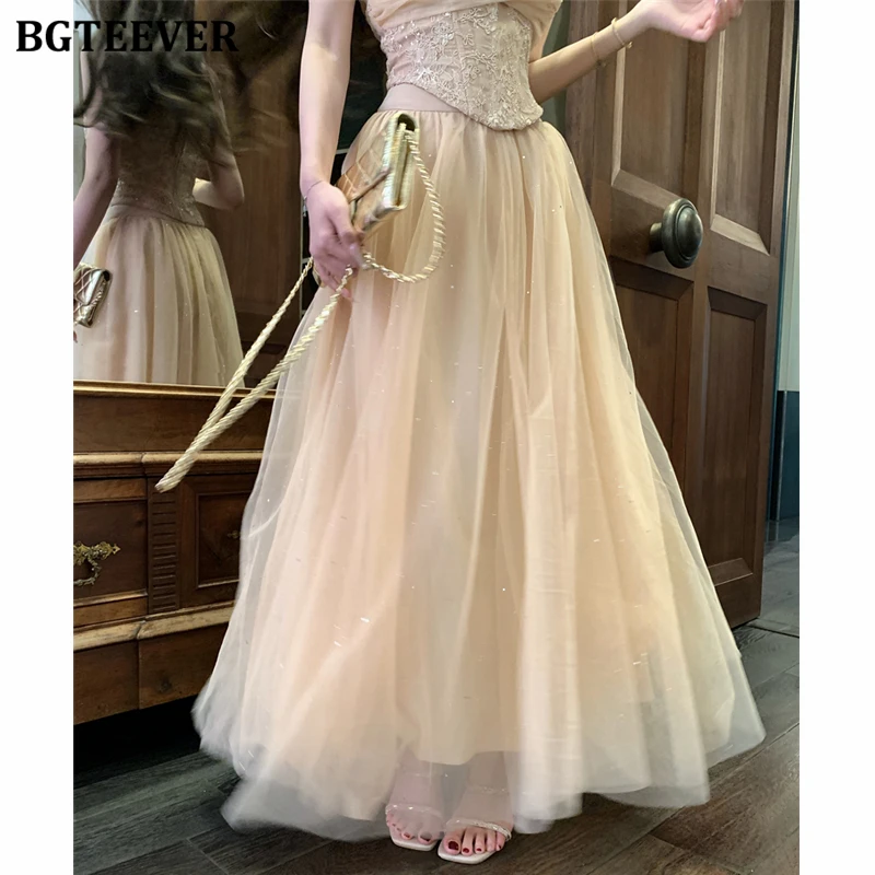 BGTEEVER Elegant Slim Ladies 2 Pieces Set Spring Summer Ladies Sleeveless Camisole & High Waist A-line Skirts