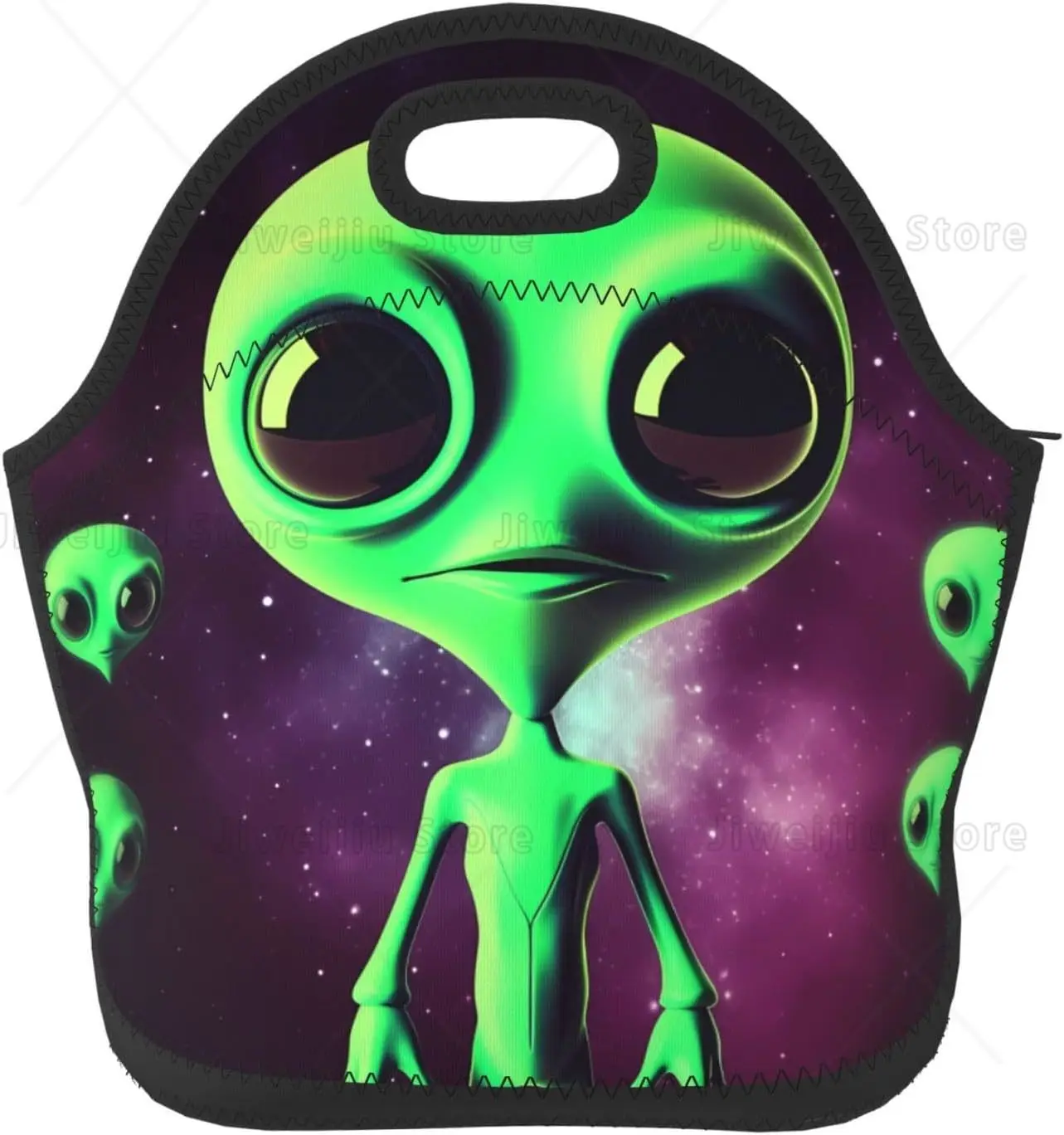 

Neoprene Lunch Bag Green Alien Insulated for Women Men Tote Reusable Lunch Bags