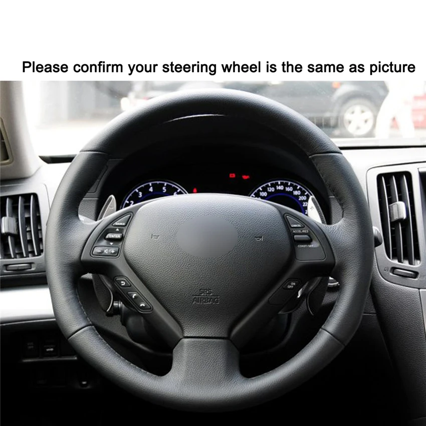 Shining wheat Black Leather Steering Wheel Cover for Infiniti  QX50 G25 G35 G37 EX25 EX35 EX37 2008-2013 Car Accessories