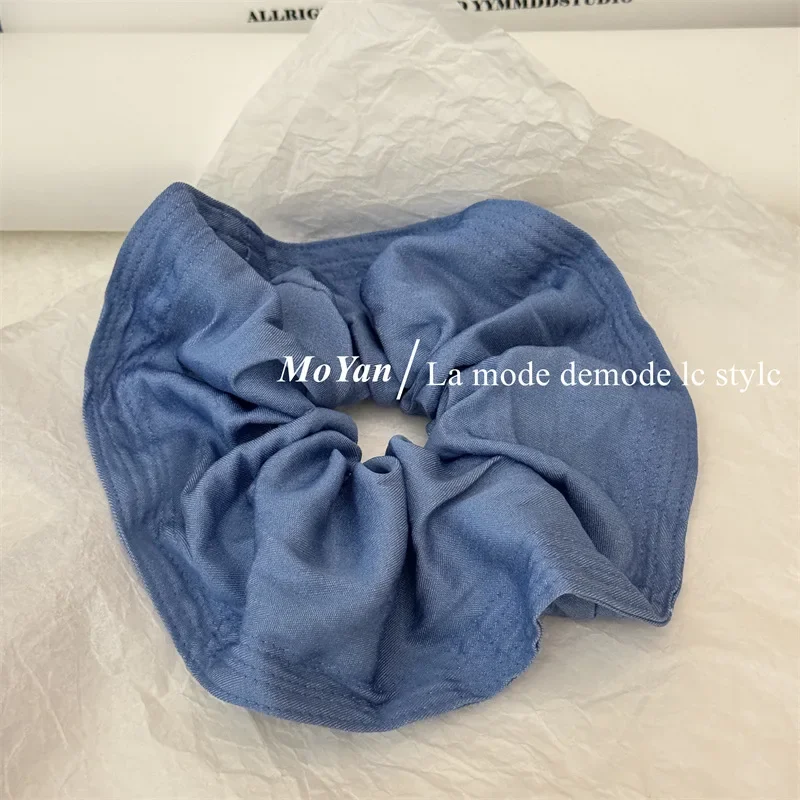 Retro denim fabric skirt large intestine hair band women\'s high-end sense ball head head rope back head temperament hair rope