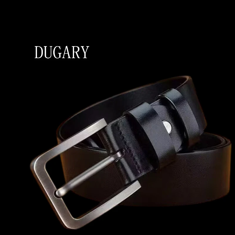 DUGARY Men vintage Leather Belt Metal simplicity Business Fashion Classic brand first layer Cowskin Waist Strap Jeans Men Belt