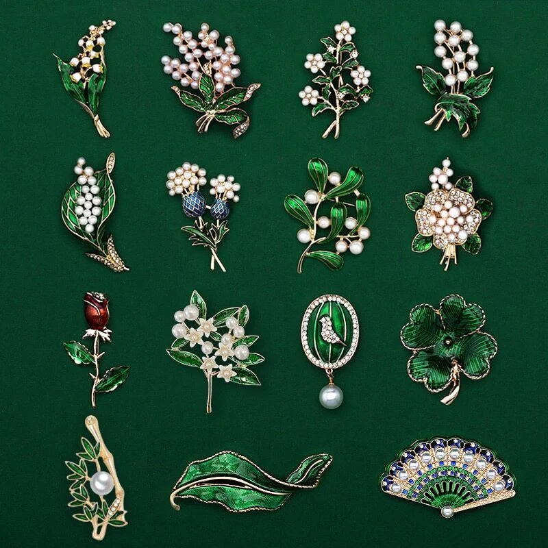 Enamel Pearl Flower Leaf Pin Brooches for Women Exquisite Lily of The Valley Fresh Floral Lapel Pins Fashion Jewelry Accessories