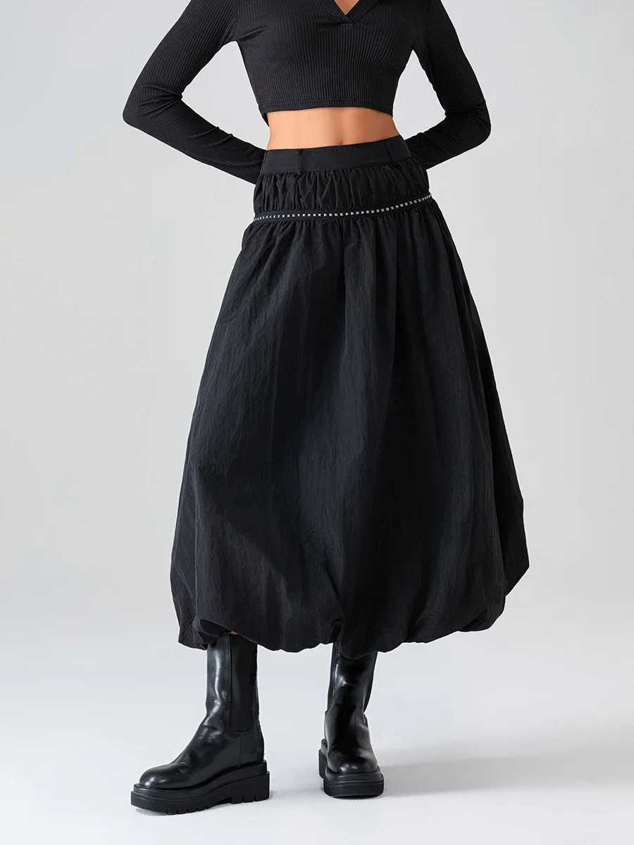 Women Y2k Bubble Maxi Skirt Elegant Elastic Low Waist Flowy A Line Long Skirt Summer Ruffle Balloon Skirts