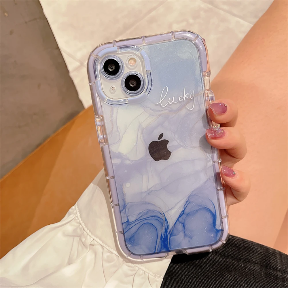 Super Shockproof Gradient Marble Bumper Phone Case For iPhone 14 11 12 13 15 Pro XS Max X XR Clear Soft Silicone Back Cover Case