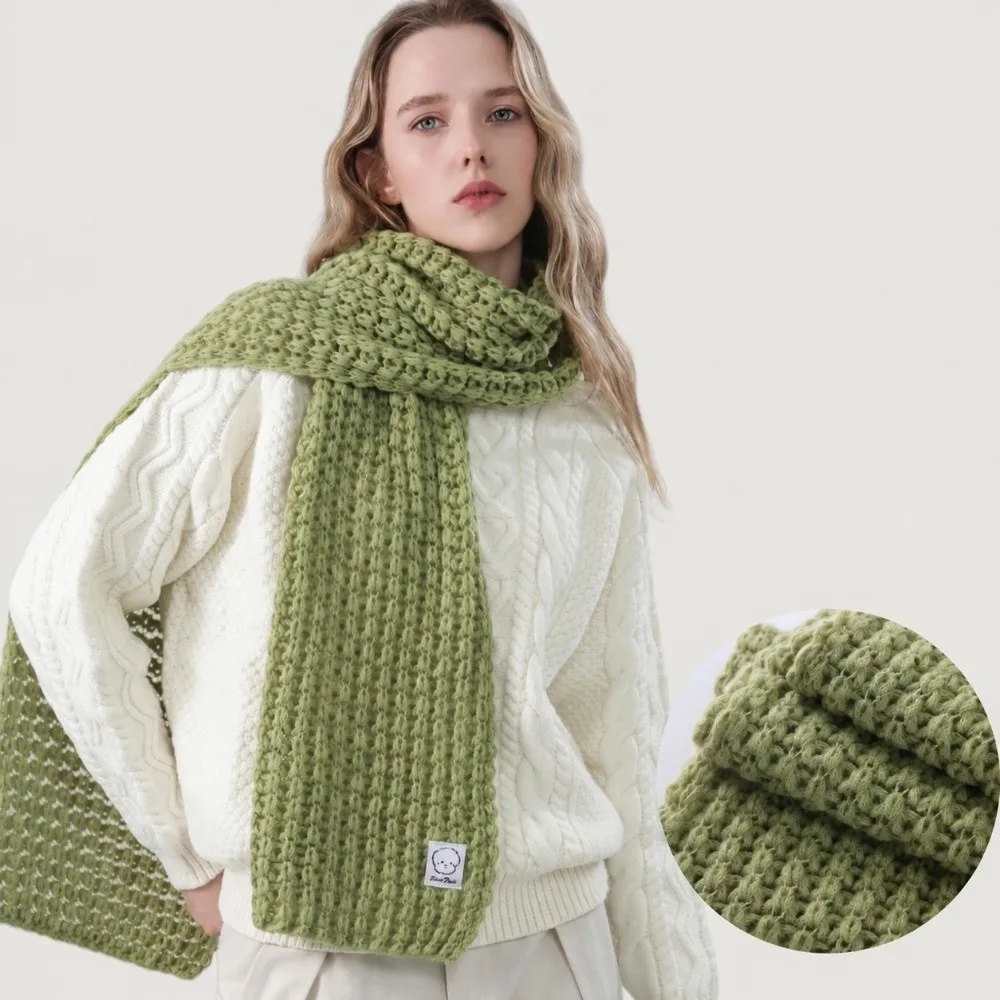 Fashion Thick Knitted Scarf Solid Color Daily Wear Neck Wrap Keep Warm Korean Style Warm Neckscarves Women