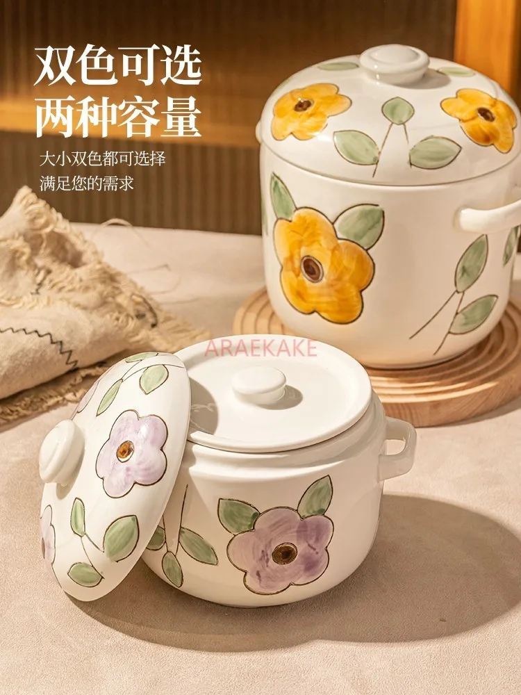 Ceramic stewing cup with lid and double lid, separated from water, stewing cup, home steamed egg bowl, small soup cup