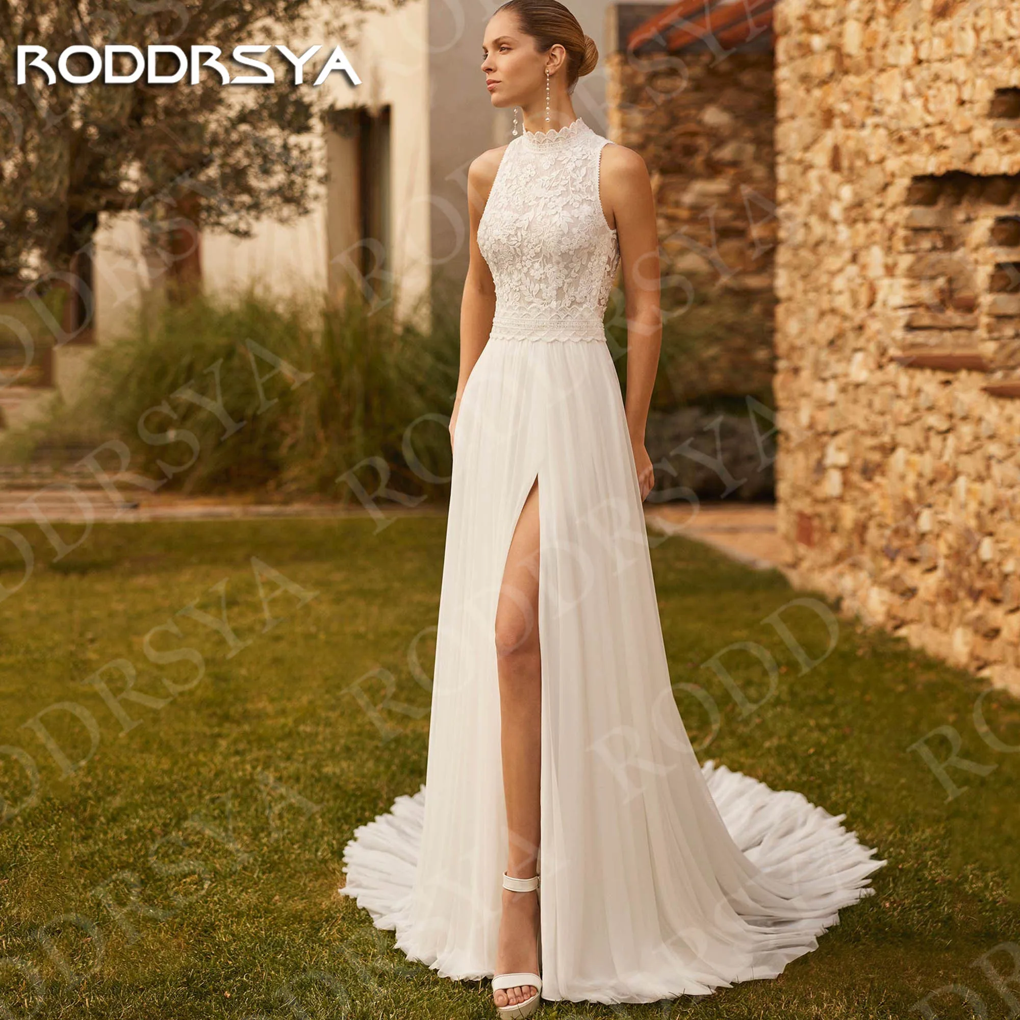 

RODDRSYA Wedding Dresses Backless Lace Appliques Customized High Neck Chiffon A Line Bridal Dress Sleeveless robe de mariée 2026