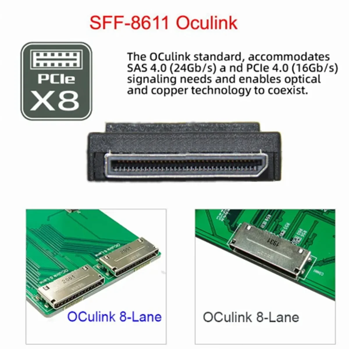 Oculink SFF-8612 8X to PCIE X16 PCI-Express Adapter with ATX 24Pin Power Port for Mainboard Graphics Card