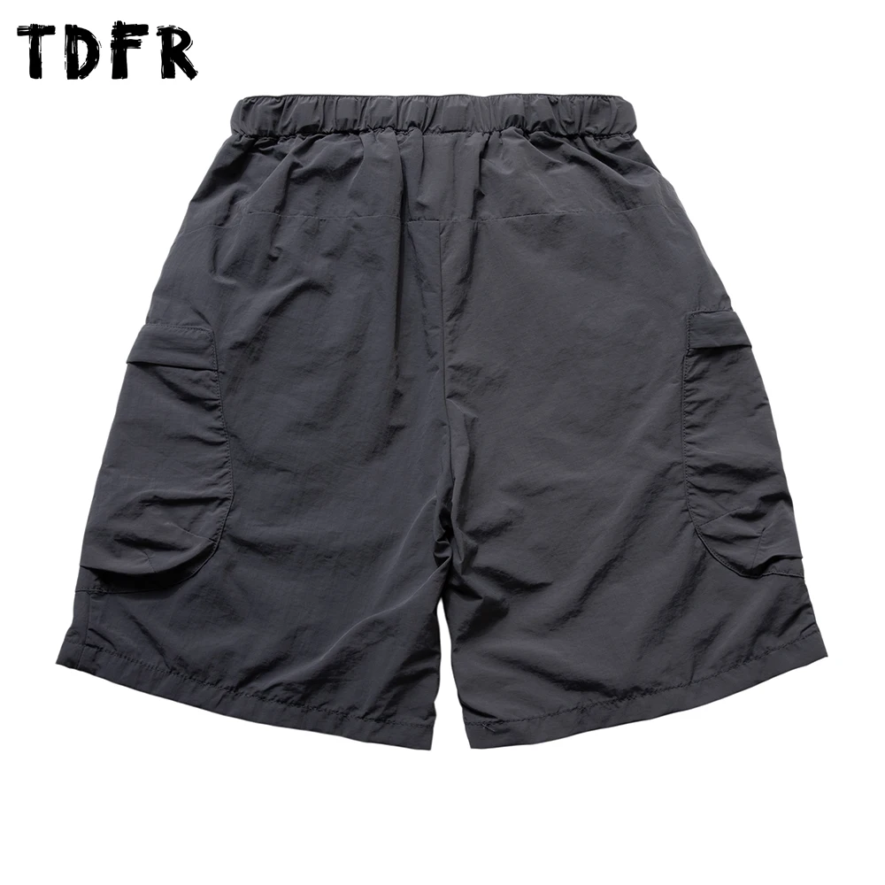 Pocket Cargo Shorts Mens Summer Solid Color Safari Style Elastic Waist Wide Leg Baggy Knee-length Shorts Man