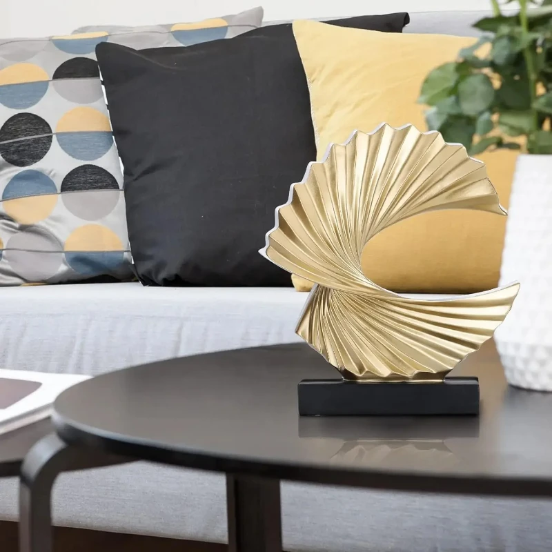 Modern Abstract Sculpture Art Deco Decor, Gold Ocean Wave Sculpture Large Home Decor Accents