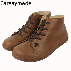 Careaymade-Genuine leather women shoes,Pure handmade ankle boots,cowhide soft soles short boots,large size flat shoes size 35-42