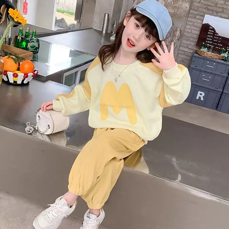 Set da ragazza autunnale primavera per il tempo libero vestiti per ragazze carino maglione a maniche lunghe + pantaloni Casual abiti sportivi larghi