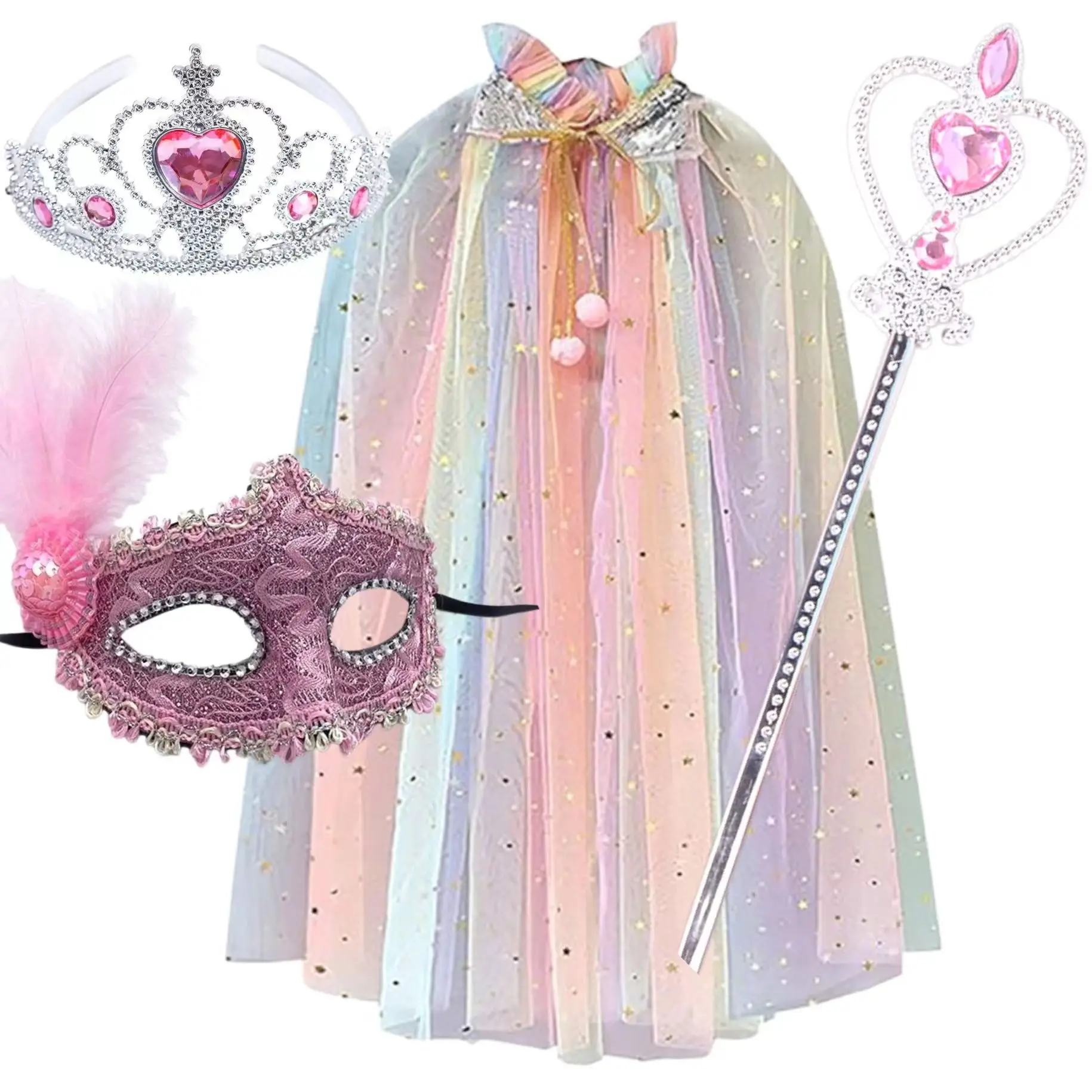 Costume For Girl Cape Shawl Cape Girls Princess Crown Cape Suit Halloween Performance Costume - view 3