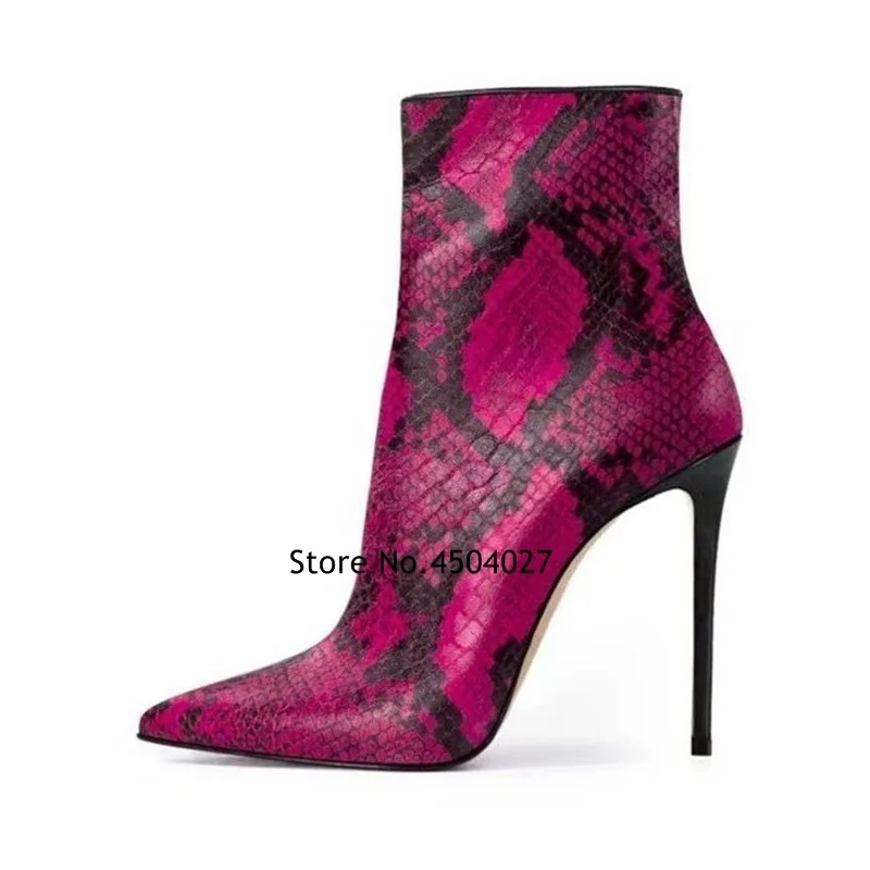 Luxury Snakeskin Leather Pointed Toe Ankle boots Autumn Shoes For Women Stiletto High Heels Side Zipper Woman Booties Footwear