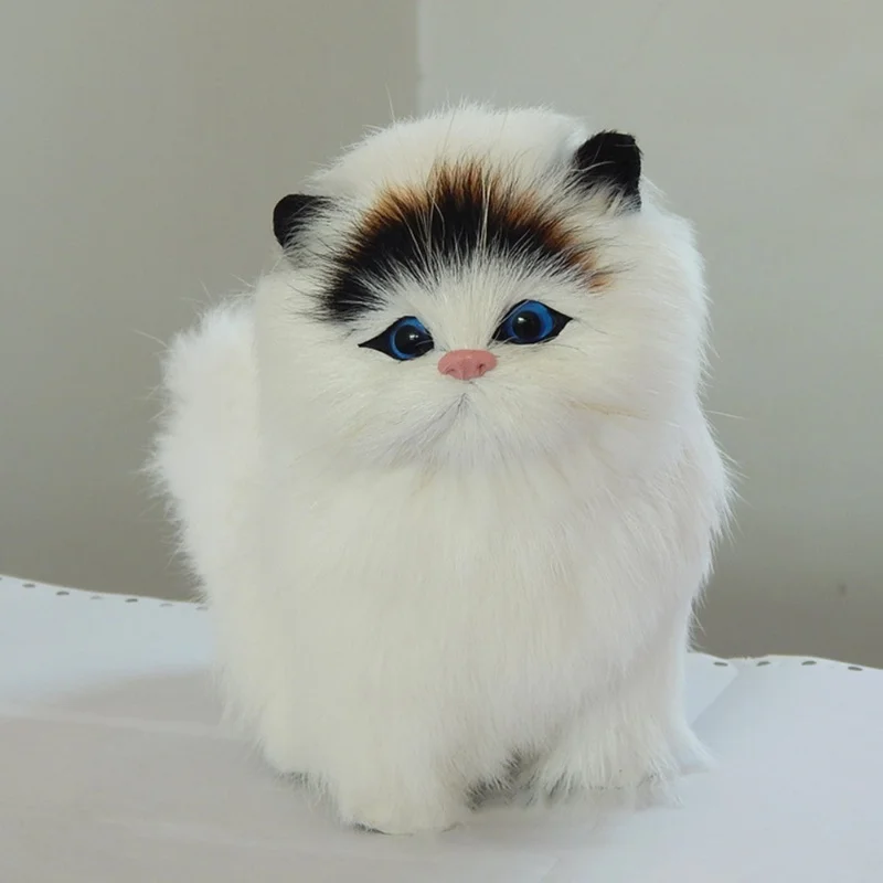 Juguete de peluche de gato de simulación de pelo de oveja auténtica, muñeco electrónico para mascotas con sonido Meow, bonito juguete para mascotas para niños
