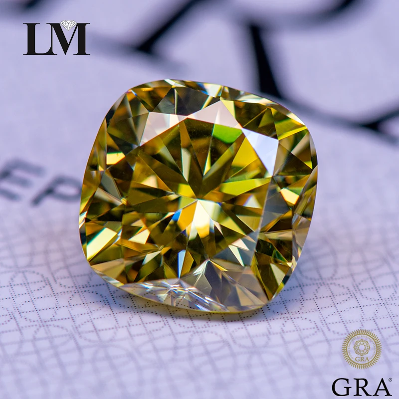 

Moissanite Diamond Cushion Cut Lemon Yellow Color Lab Grow Gemstone For Woman Charms DIY Jewelry Making With GRA Certificate