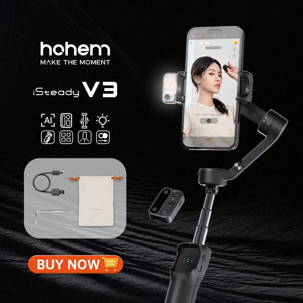 Hohem Official-website Gimbal iSteady V3 3-Axis AI Face Tracking Cell phone Stabilizer for Smartphone with 3rd gear Fill Light