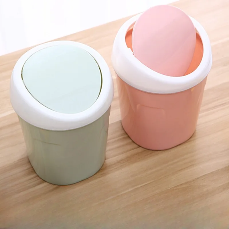 Mini Trash Can Creative Swing Cover Small Rubbish Can Plastic Storage Box Bedroom Bathroom Office Dorms