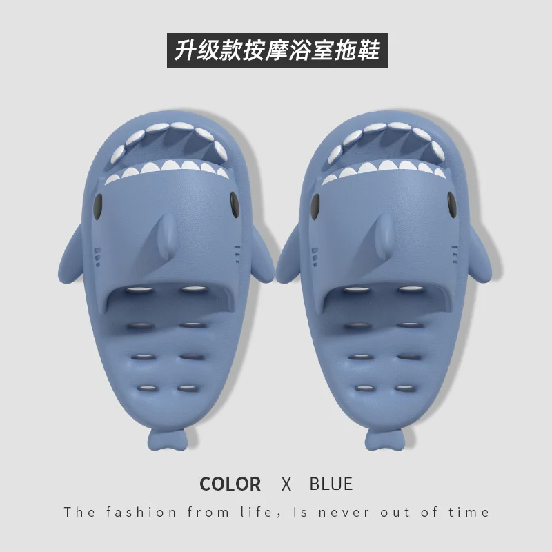 Fishbone Hollowed-out Shark Slippers Women Bathroom Thick Sole Slippers Women's Anti-slip Quick-drying Lovers Slippers Men