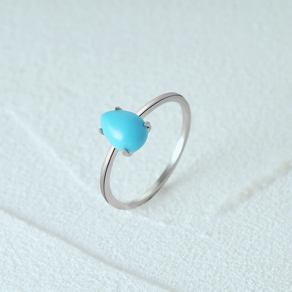 CANNER S925 Sterling Silver Turquoise Ring Teardrop Shaped Classic Simple Wedding Engagement Ring Exquisite High-Quality Jewelry