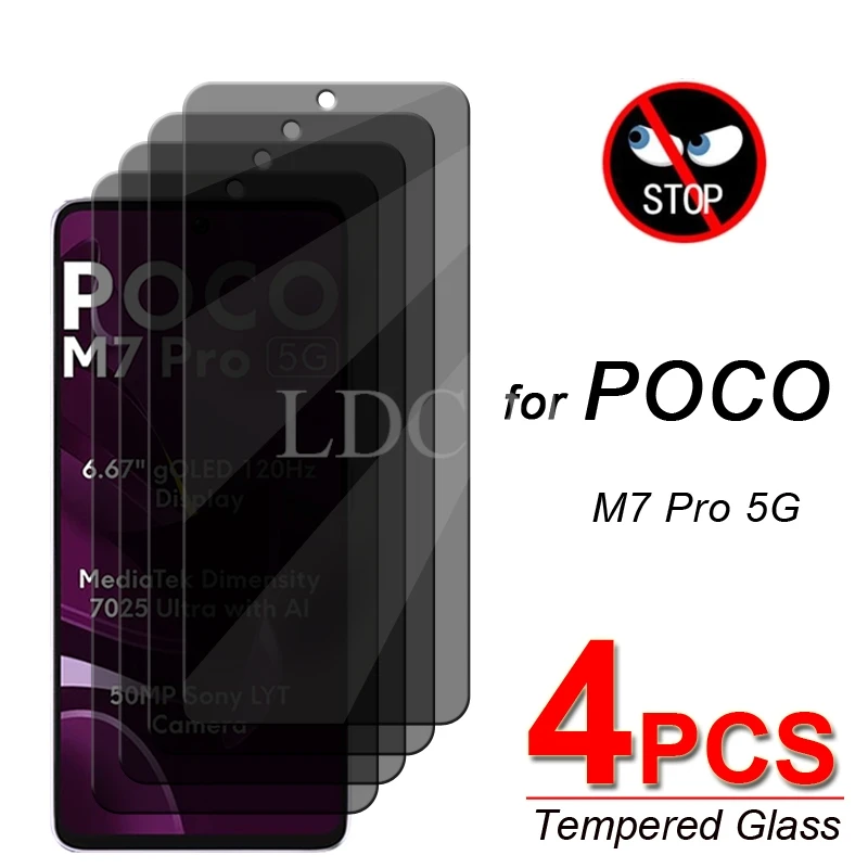 

4Pcs Anti-Spy Glass Film Xiaomi POCO M7 Pro Glass POCO M7 Pro 5G Privacy Screen Protector Film POCO M7 Pro Tempered Glass Film