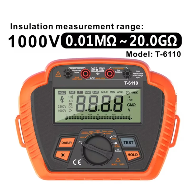 Penguji Resistansi Isolasi LICE Digital 1000V Megohmmeter, Maks 20GΩ, Mengukur Rasio Penyerapan Resistansi Rendah