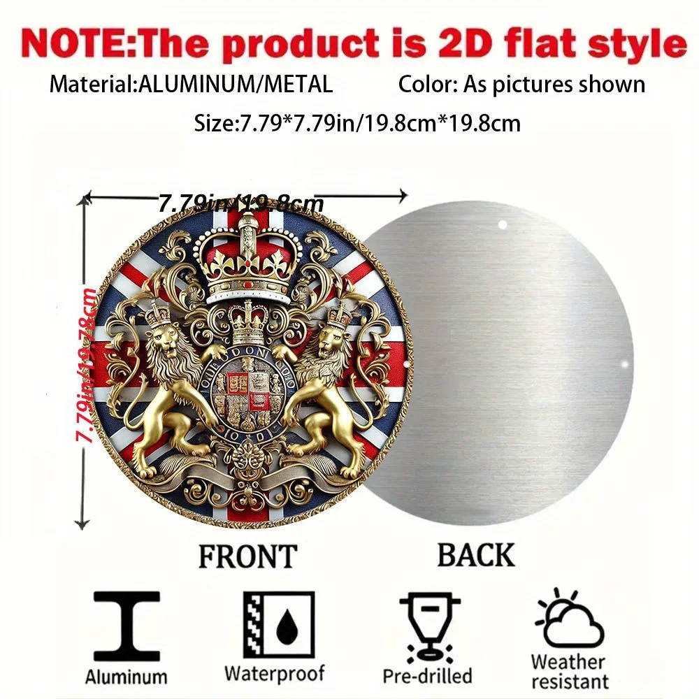 High Definition Wooden Plaque, UK Royal Coat of Arms Round Wood Sign, 3D Effect British Crown & Lion Emblem Print Wall Art, Vint