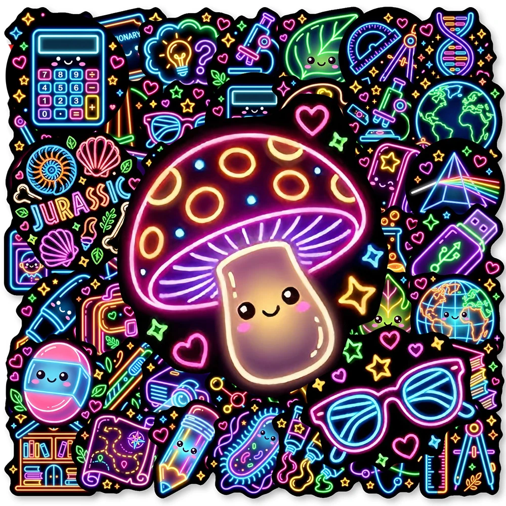 10/30/50pcs Cartoon Neon Science Theme Stickers Aesthetic Graffiti Sticker DIY Scrapbook Fridge Phone Cute Creative Decals Decor
