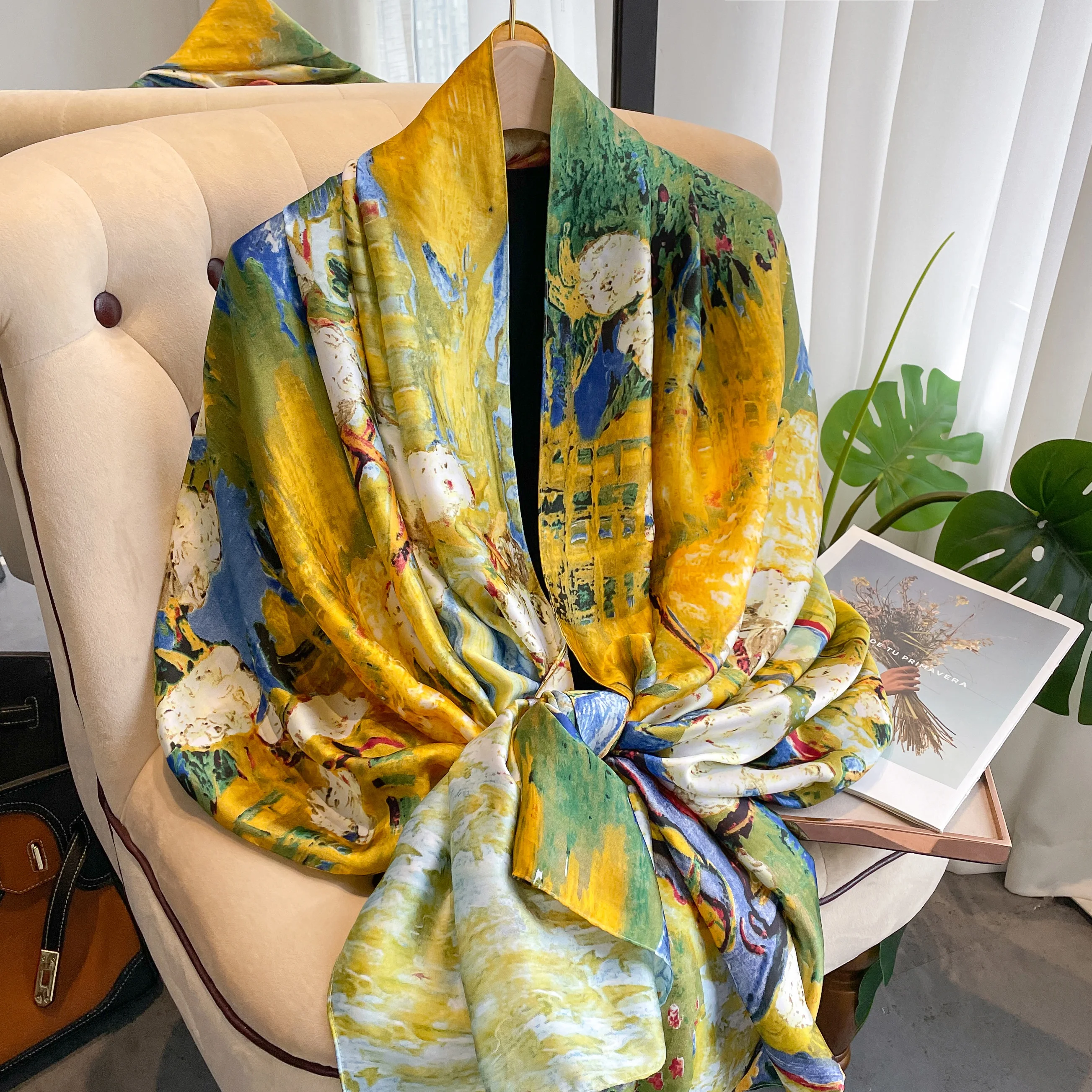 New Simulated Silk Printed Scarf for Women\'s Autumn and Winter Warmth Scarf Fashionable and Fashionable Foreign Style Shawl