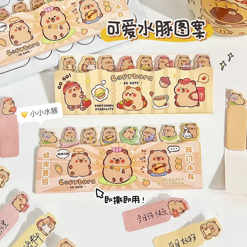 24 Pcs Wholesale School Supplies Memo Pads with Cute Capybara Cartoon Design with Adhesive Index Notes