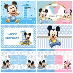 Disney Cartoon Mickey Mouse Theme Kids Happy Birthday Backgrounds Decors Vinyl Cloth Party Backdrops Baby Shower Banner Decora