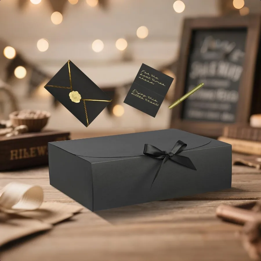 10 Pack Large Black Gift Boxes with LidBridesmaid Proposal Box with Envelopes and Cards Pen Sticker for Groomsmen Proposal Wedd