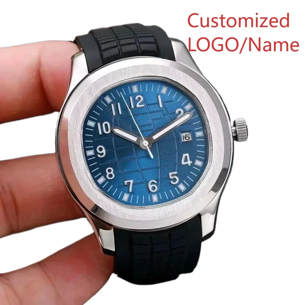الرجال الميكانيكية ووتش الساعات الأوتوماتيكية الفولاذ المقاوم للصدأ الأزرق الأبيض المطاط حزام الياقوت الفضة ارتفع الذهب جامبو مخصص #1