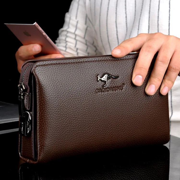 New Luxury Brand Men Clutch Bag Leather Long Purse Password Money Bag Business Wristlet Phone Wallet Male Casual Handy Bags