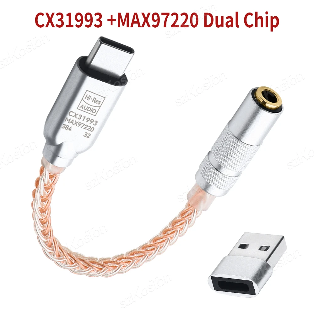 USB Typ C auf 3,5 mm Audio-Adapter CX31993 Chip 32b/384kHz DAC HiFi-Kopfhörerverstärker IEM AMP Audio-Decoder für PC Smartphone