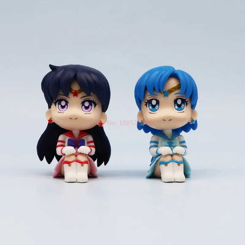 Anime nuevo Sailor Moon Mini figuras Tsukino Usagi Chibiusa Kino Makoto versión Q modelos de postura sentada estatua juguetes regalo de cumpleaños