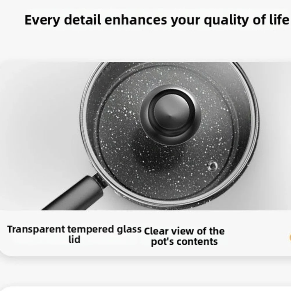 Picture 4: Iron-Based Milk Pot with Non-stick Stone Coating and Heat-Resistant Glass Lid for Everyday Kitchen For Cooking