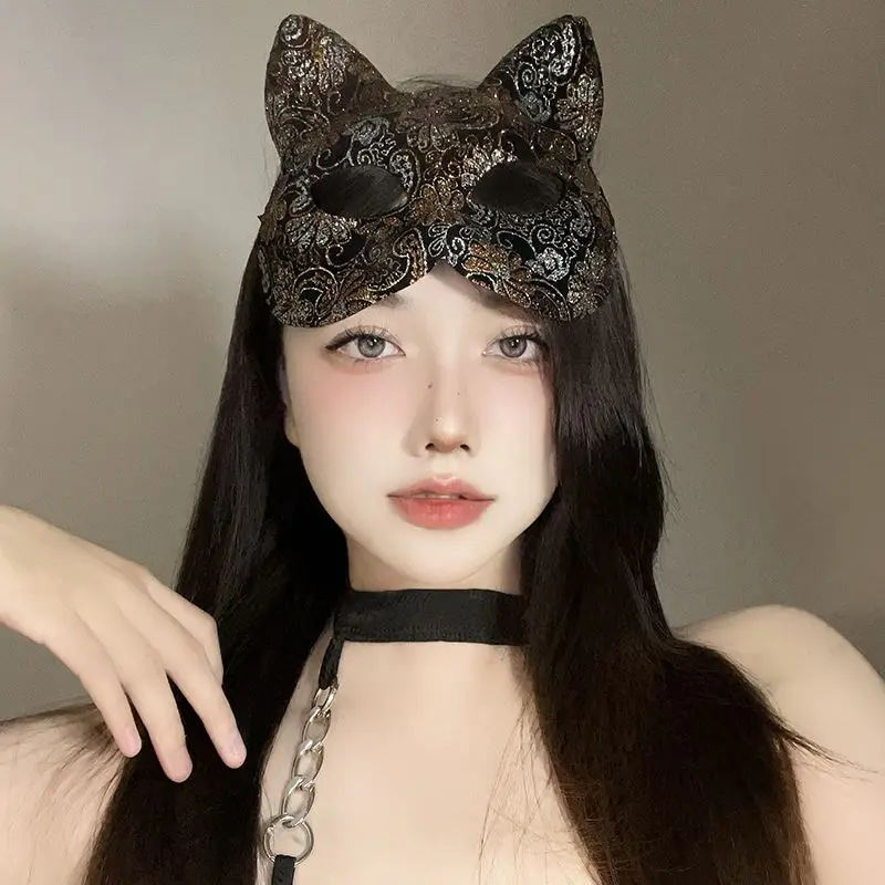 Maska na Halloween Półmaska Kotka Cosplay Maskarada Impreza Seksowna Maska na Oczy Woalka Zakrywająca Twarz Rekwizyty Damskie Męskie Kobieta Fnaf Kobiety