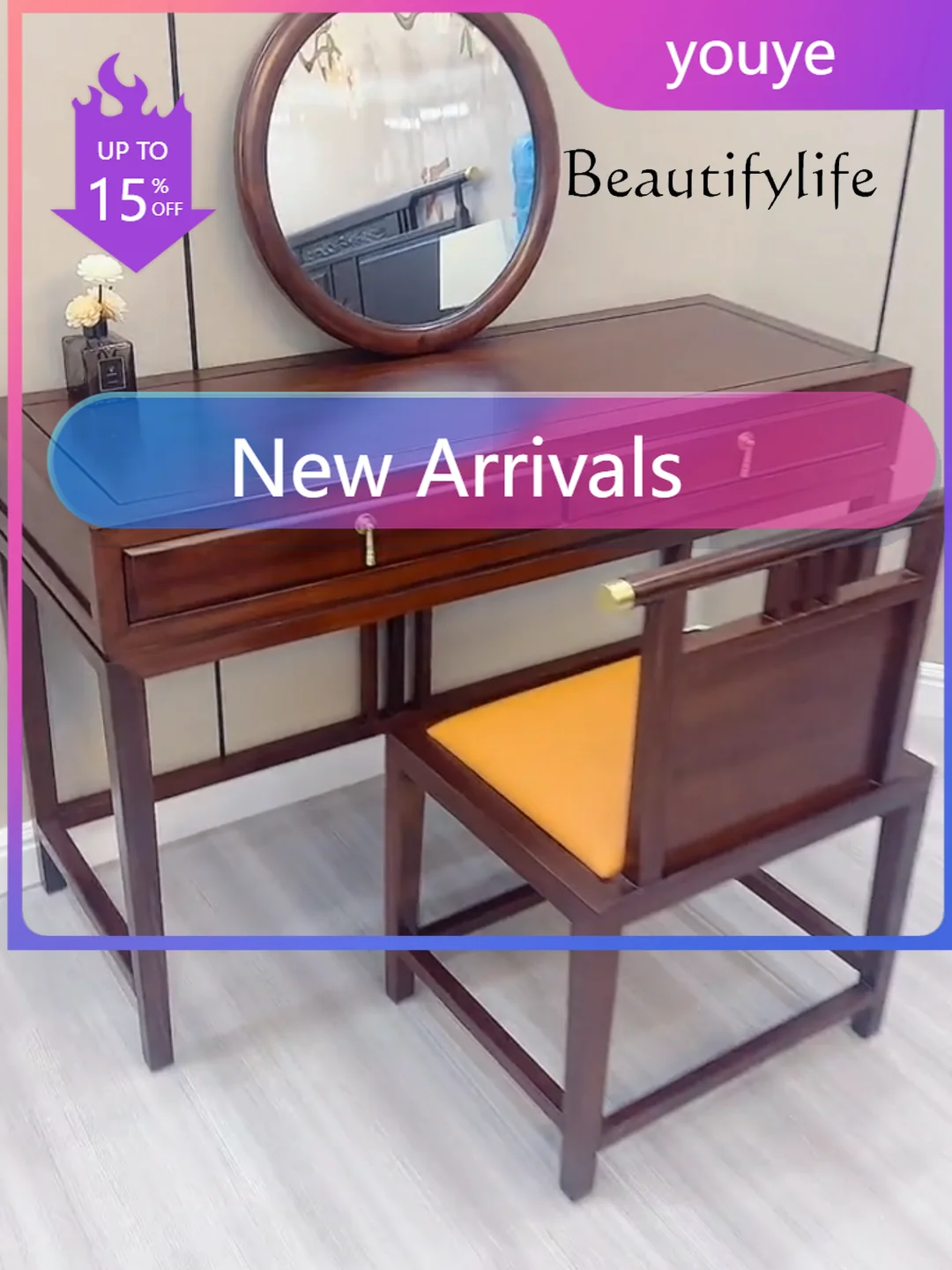 N19  Chinese Style Ugyen Wooden Dressing Table Solid Wood Make-up Stool Combination Light Luxury Multifunctional Dressing Table