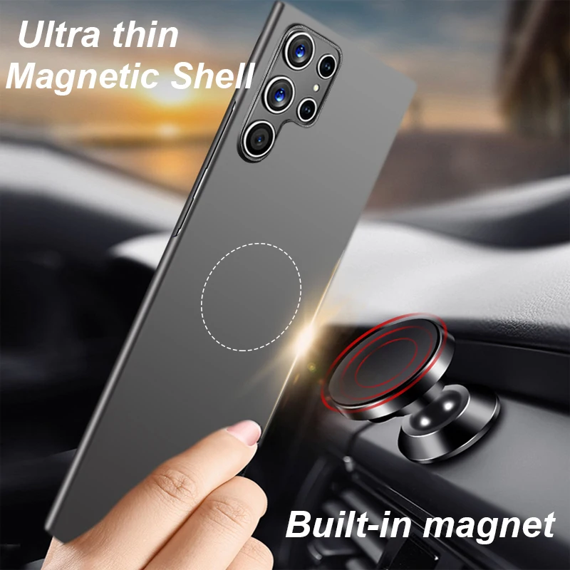 Magnetic Car Mount Hard Matte thin Case For Samsung Galaxy S24 S23 S22 S21 S20 Note 20 Ultra Note 10 Plus S21FE S20 FE Cover