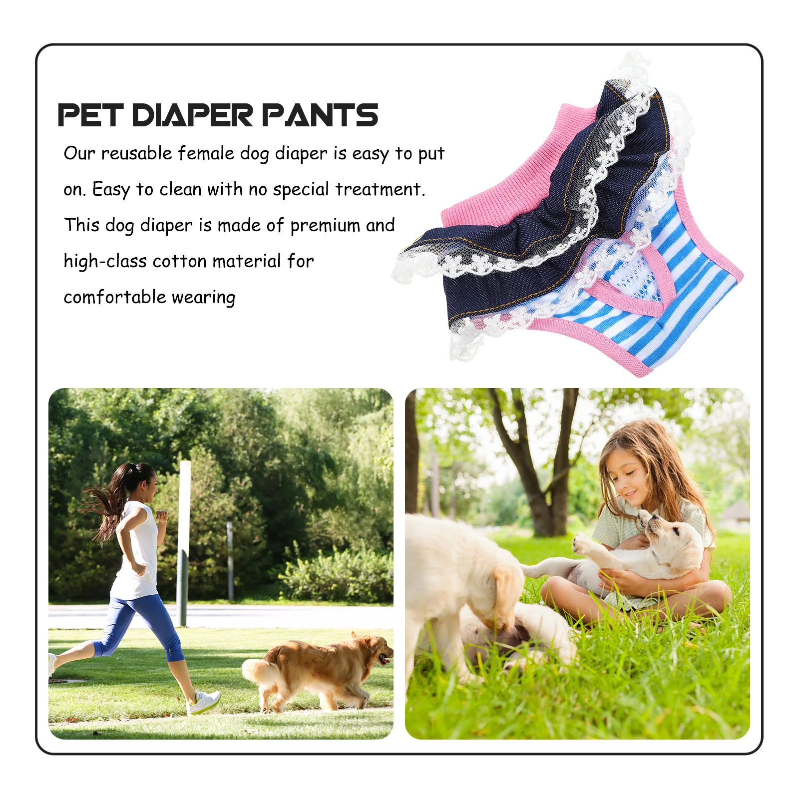 

Pet Physiological Pants Washable Reusable Dog Diaper For Female Dogs In Heat Incontinence Soft Lining Cotton Material