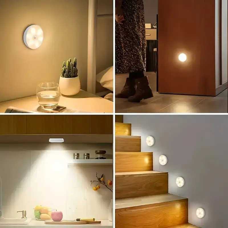 6/3pcs LED Night Light With PIR Motion Sensor Paste Magnetic Strips USB Charging For Closets Cabinets Stairs Bedrooms Kitchen