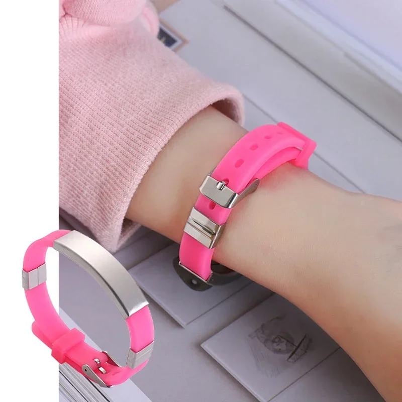 Anti-Lost Personalized ID Bracelet SOS Custom Name Secure Soft Silicone Bangle Stainless Steel Identity for Kid Child Jewelry