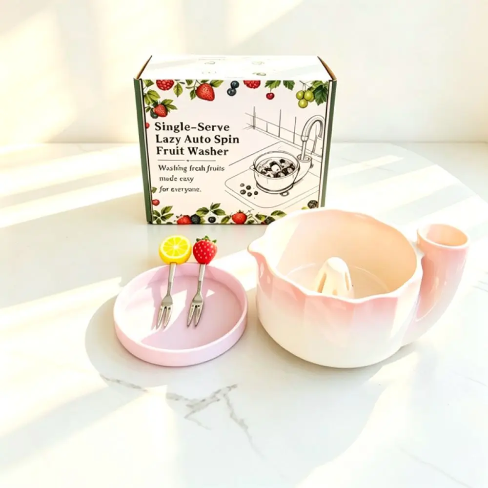 Ceramic Fruit Basket Automatic Rotating Drainer Modern Kitchen Gadget Vegetable Washing Bowl Compact Tableware Storage