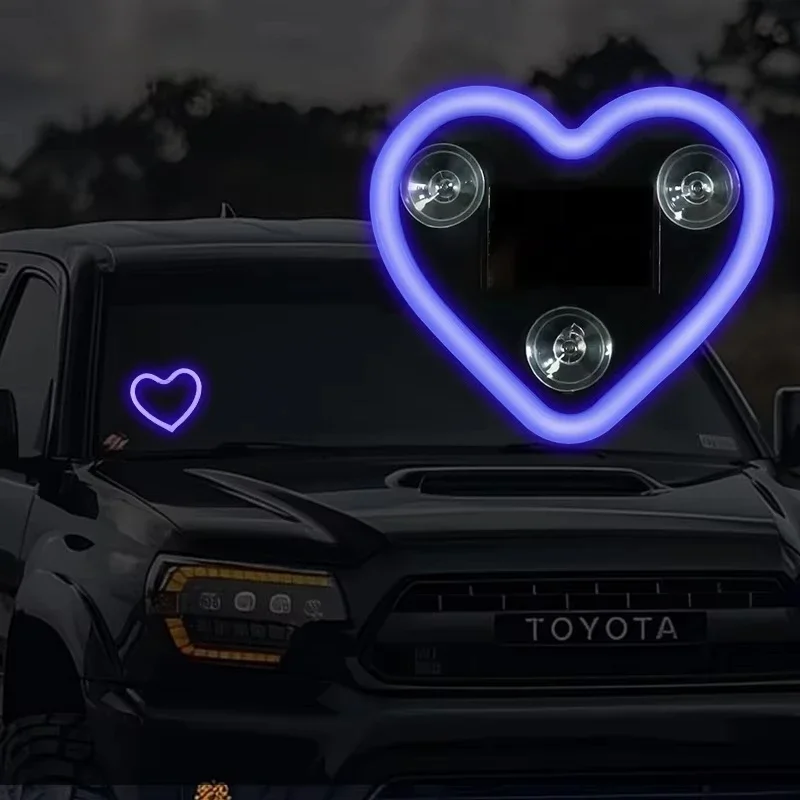 2026 The Latest Triangle Heart Car Neon Solar Wireless LED Interior Atmosphere Light For Car Window Decoration Accessories