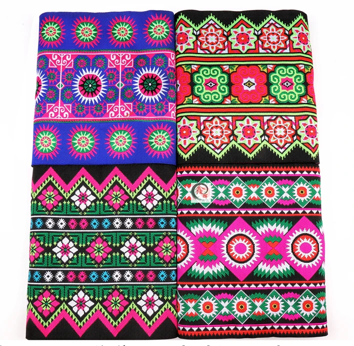 Mixed Style 20CMX6Metera Hmong Embroidery Lace Polyester Woven Jacquare Ribbon Fabric DIY Skirt Belt Clothes Sewing Accessories