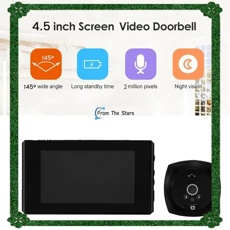 1Set Penampil Kamera Pintu Lubang Intip Elektronik Mata Pintu PIR Bel Pintu Digital Layar LCD 4.5 Inci Perak